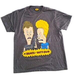 Beavis & Butthead Gray Graphic T-Shirt MTV Laughing Making Phone Call Mens Small